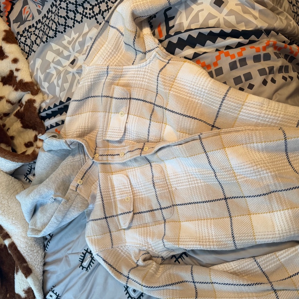 American Eagle Outfitters Cream and Blue Plaid Shirt